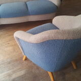 Chair organic 50s Danish blue and beige
