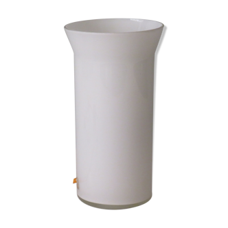 Memphis style white opaline cylindrical table lamp, 1970-1980