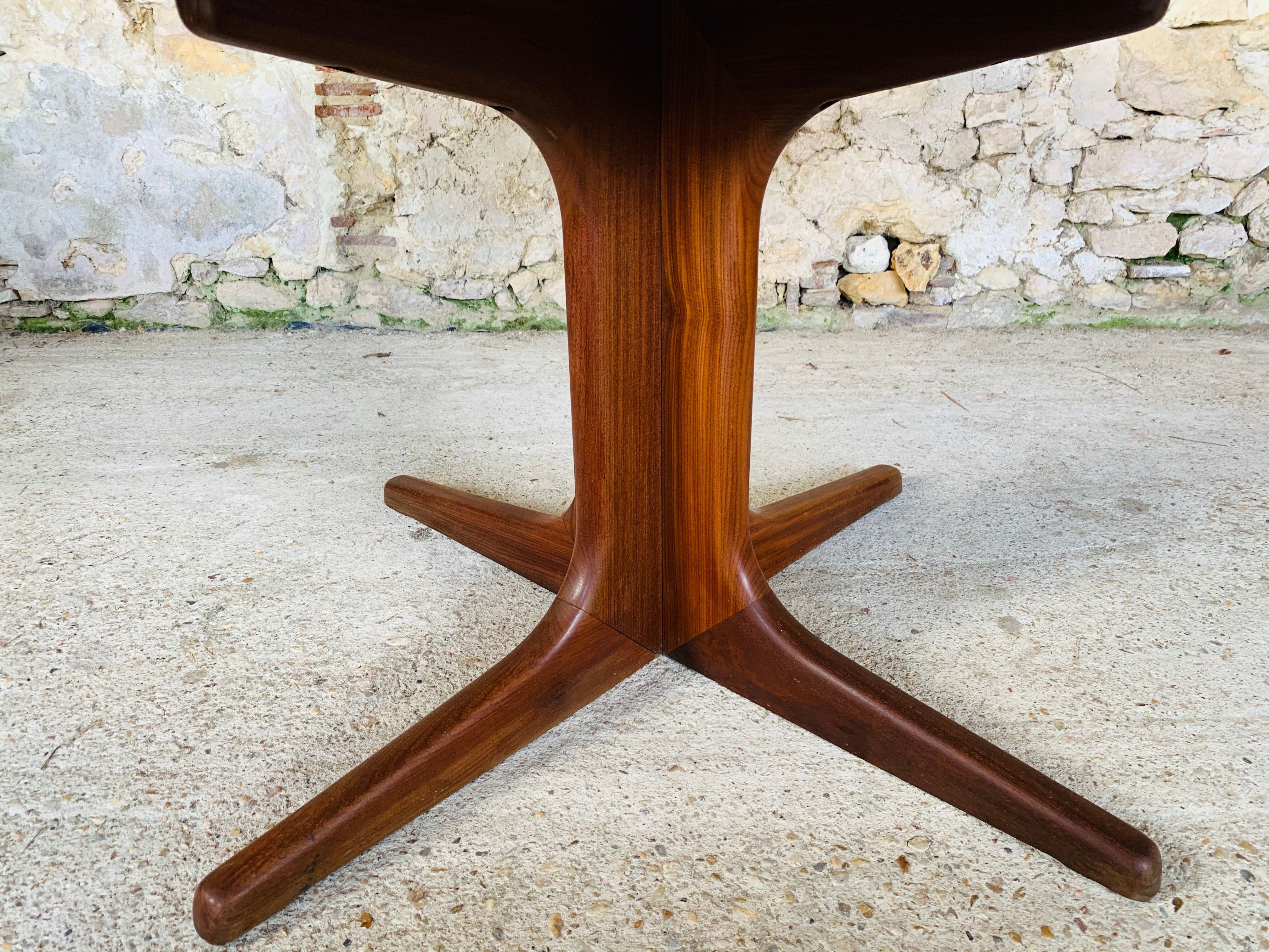 Extendable Scandinavian style dining table with double elongations by Maison Ducau, Circa 1970