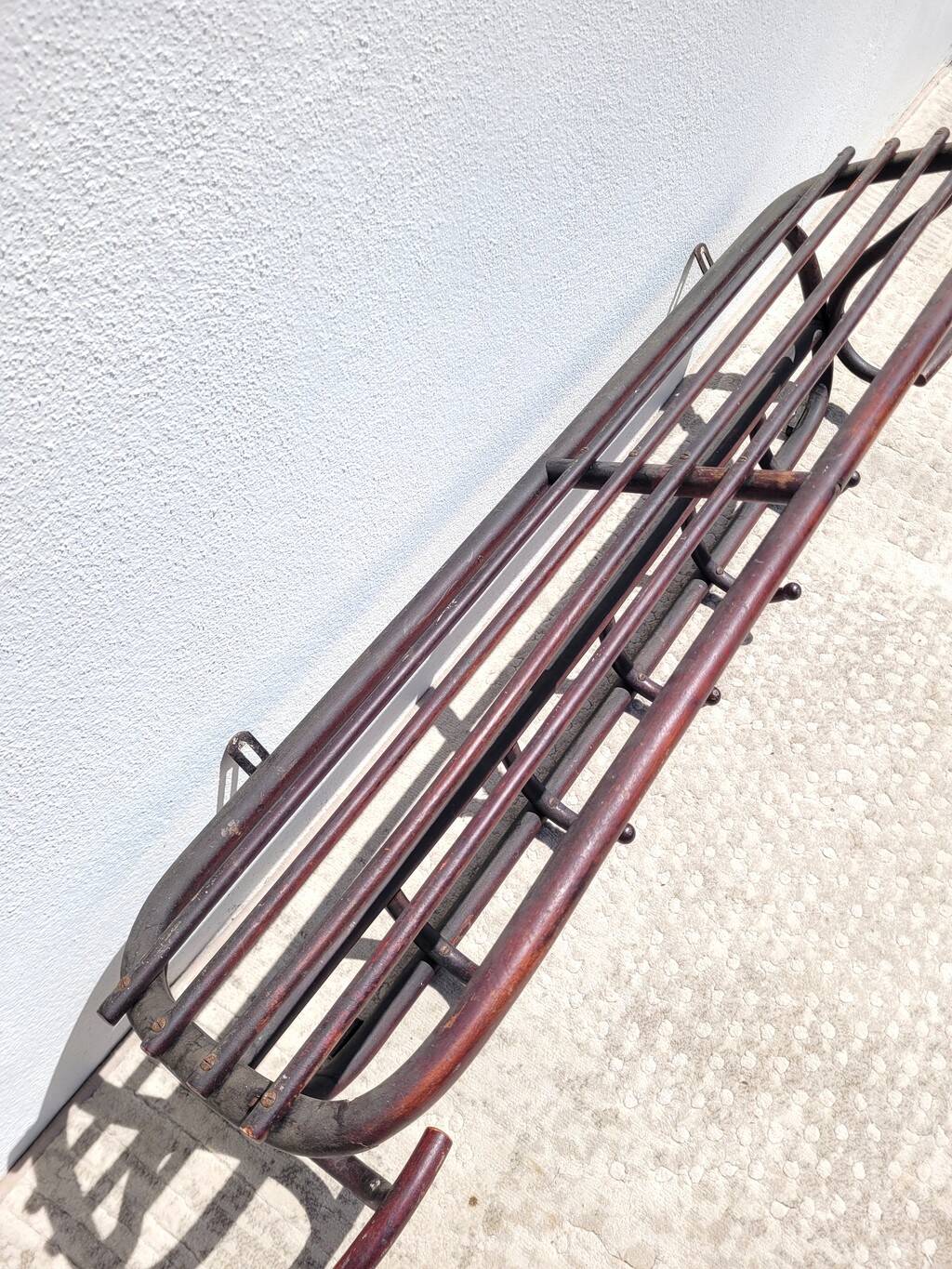 Old wooden cloakroom coat rack