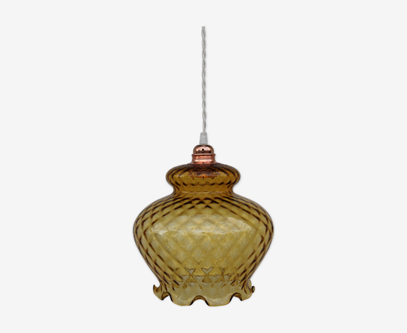 Suspension en verre jaune ambré