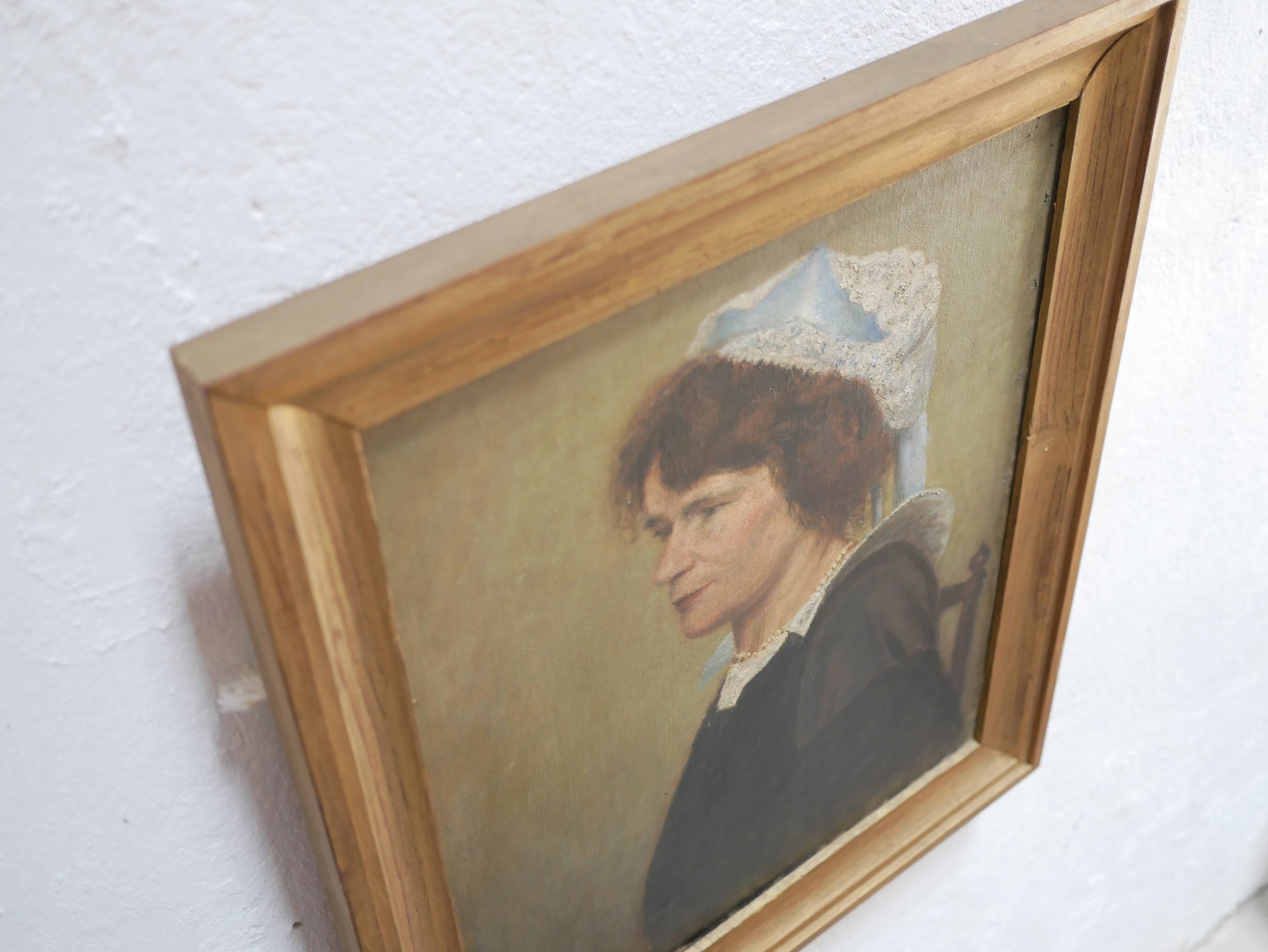 Portrait painting, painting on old canvas