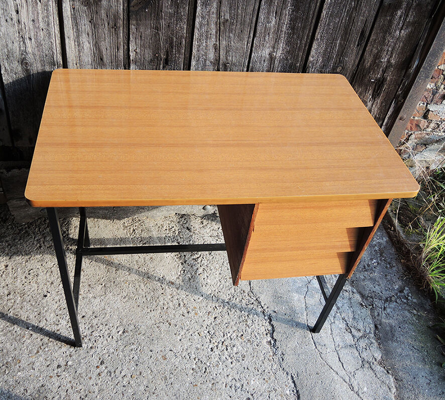 Vintage formica and metal desk with matching chair.
