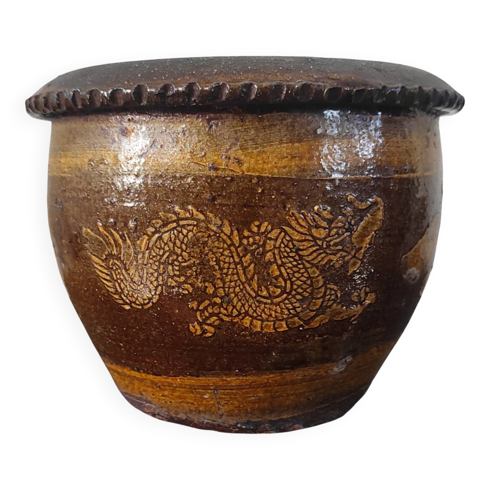 Vintage cache-pot in glazed stoneware