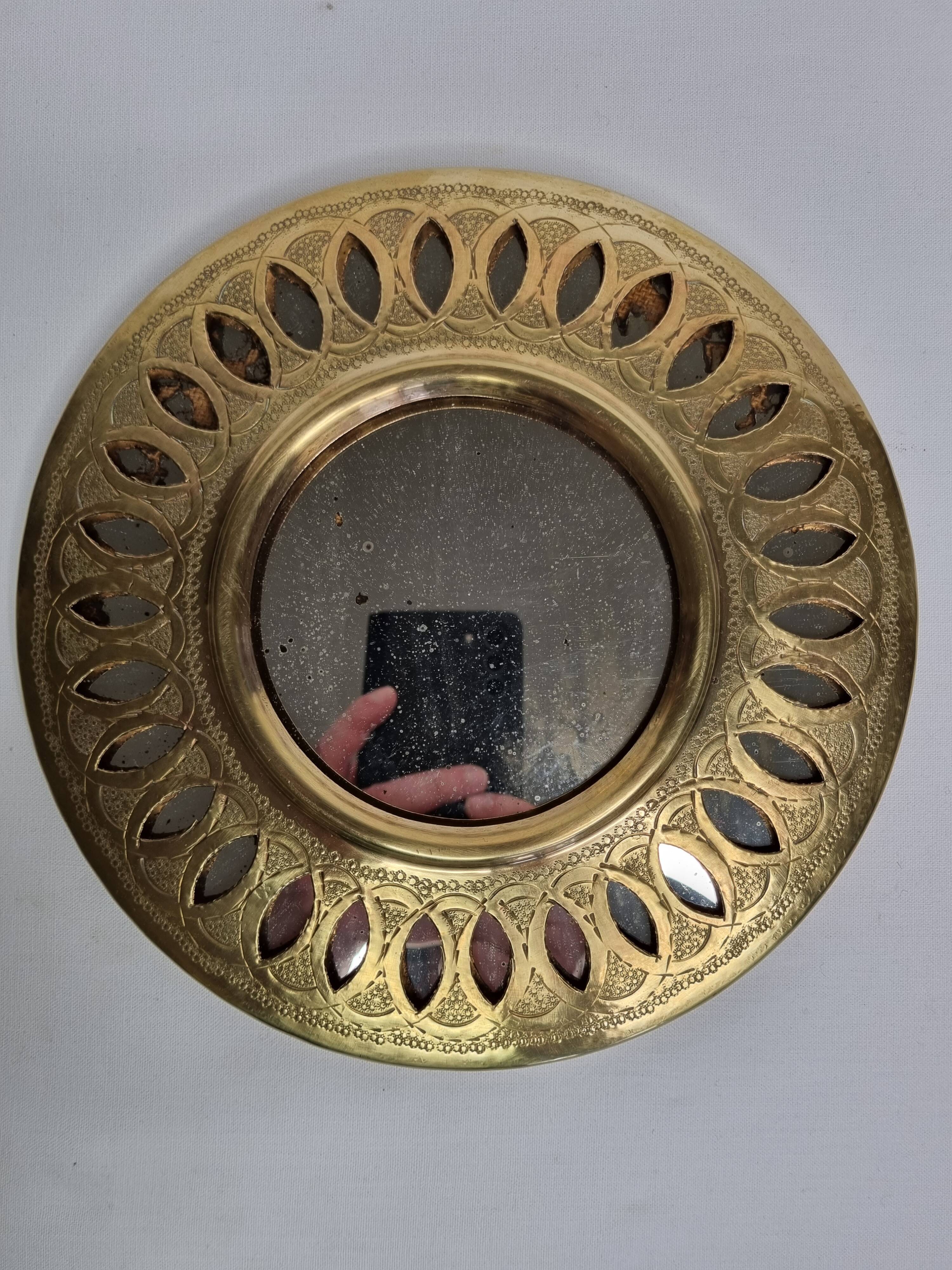 Vintage Moroccan mirror, openwork round, 23 cm