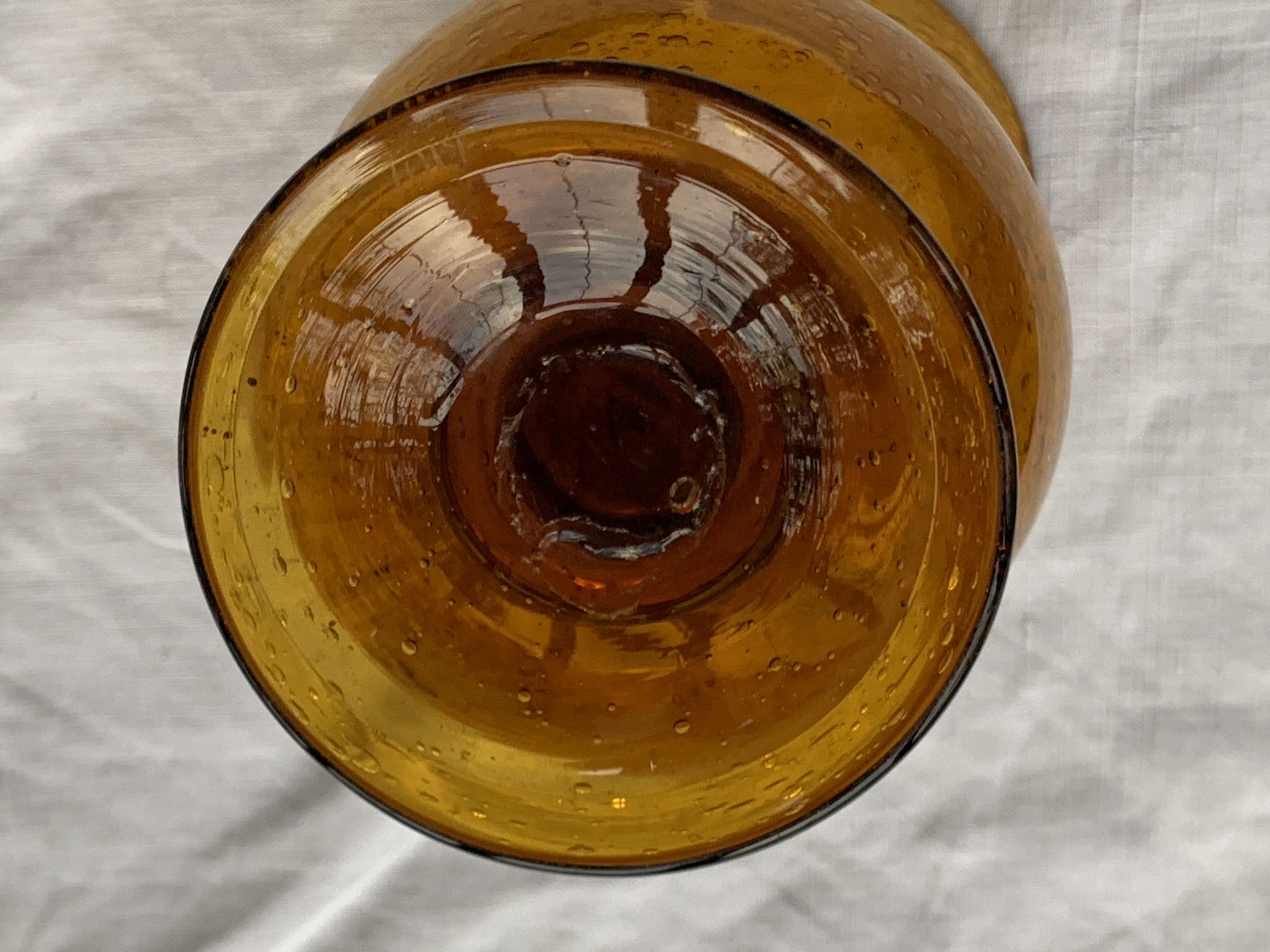 Photophore in bubble glass and hand-blown golden yellow signed vintage biot