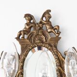 Pair of old French wall lights with beveled mirror and putti