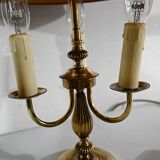 Brass bouillotte lamp with red lampshade, Louis XVI – XXth style
