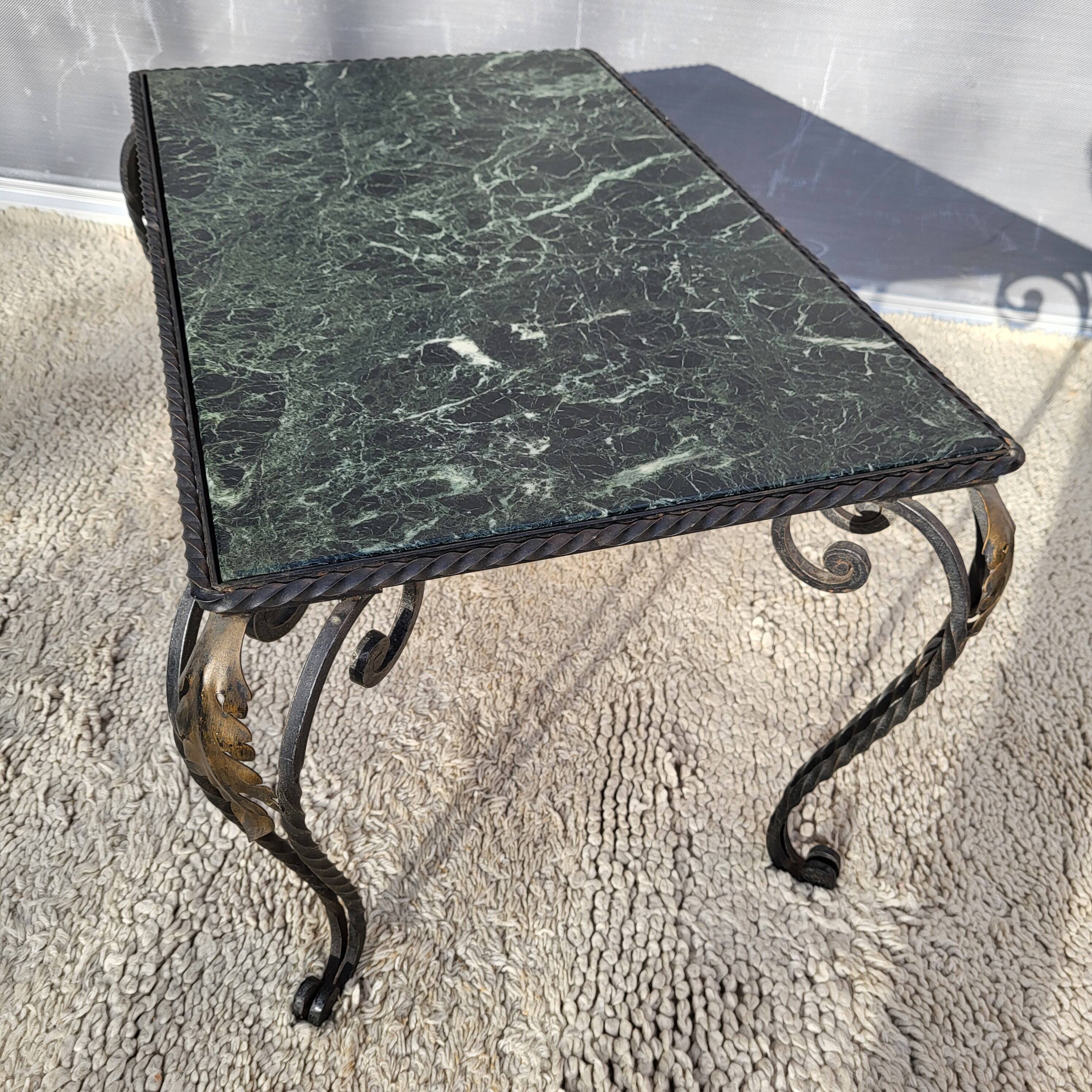 Arletty coffee table in wrought iron and sea green marble.