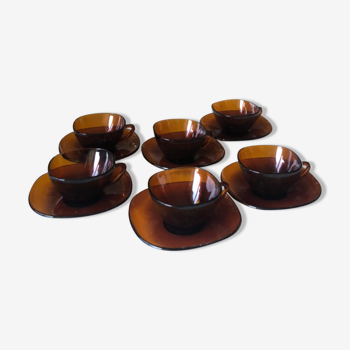 Six coffee cup amber glass