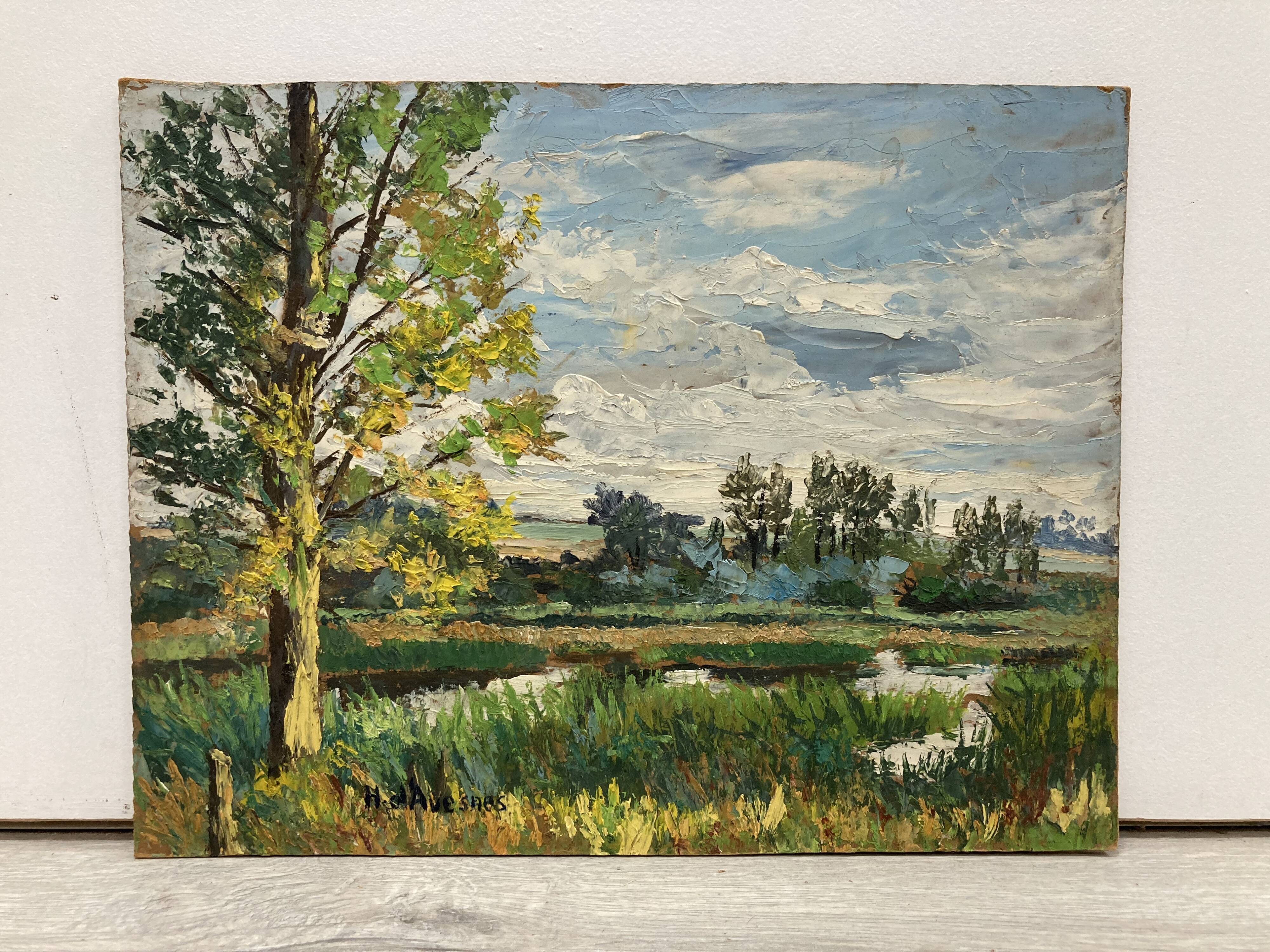 Oil on panel vintage green landscape