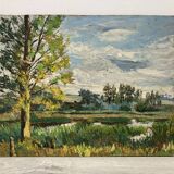 Oil on panel vintage green landscape