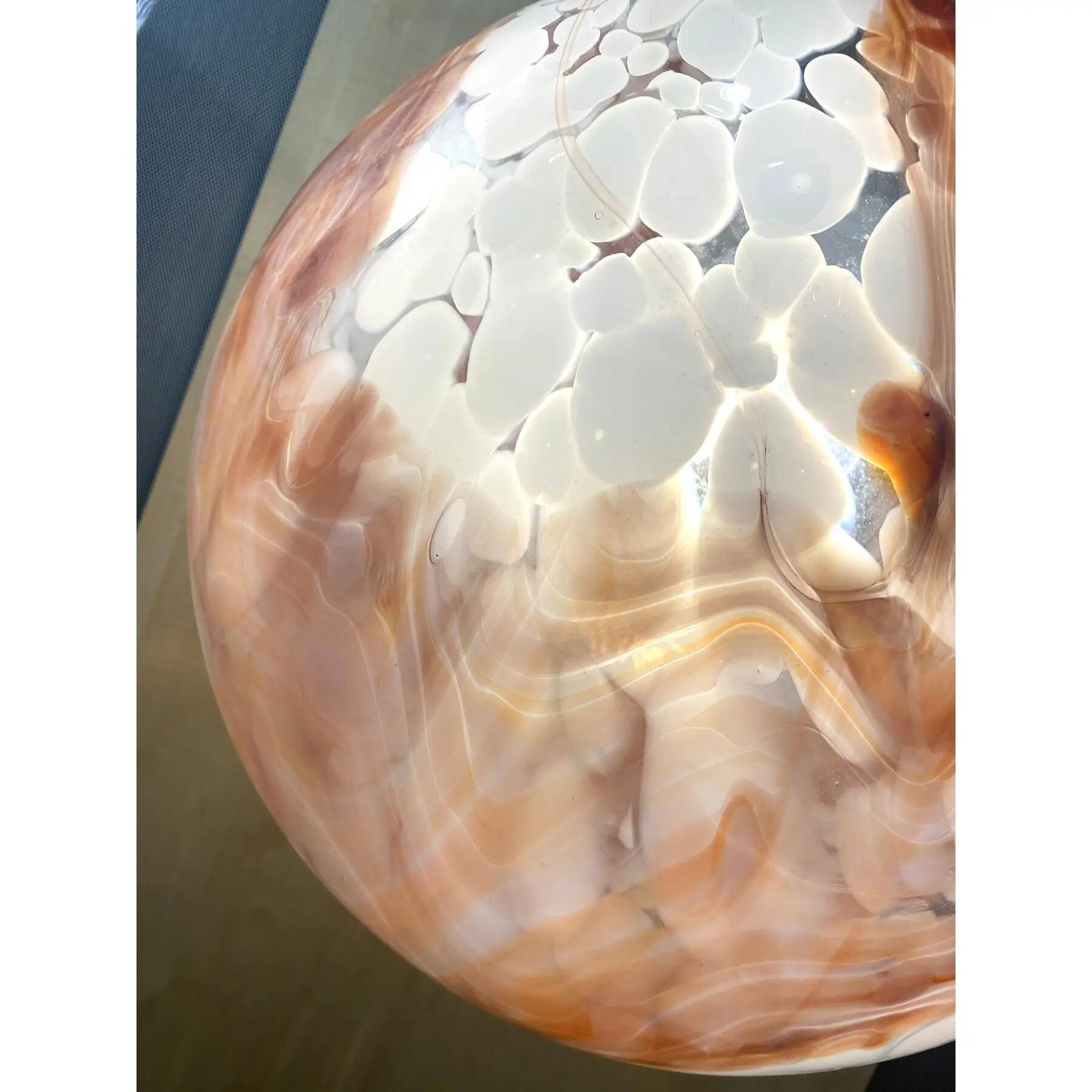 Contemporary Milky-White Spot With Brown Sphere Pendant in Murano Glass