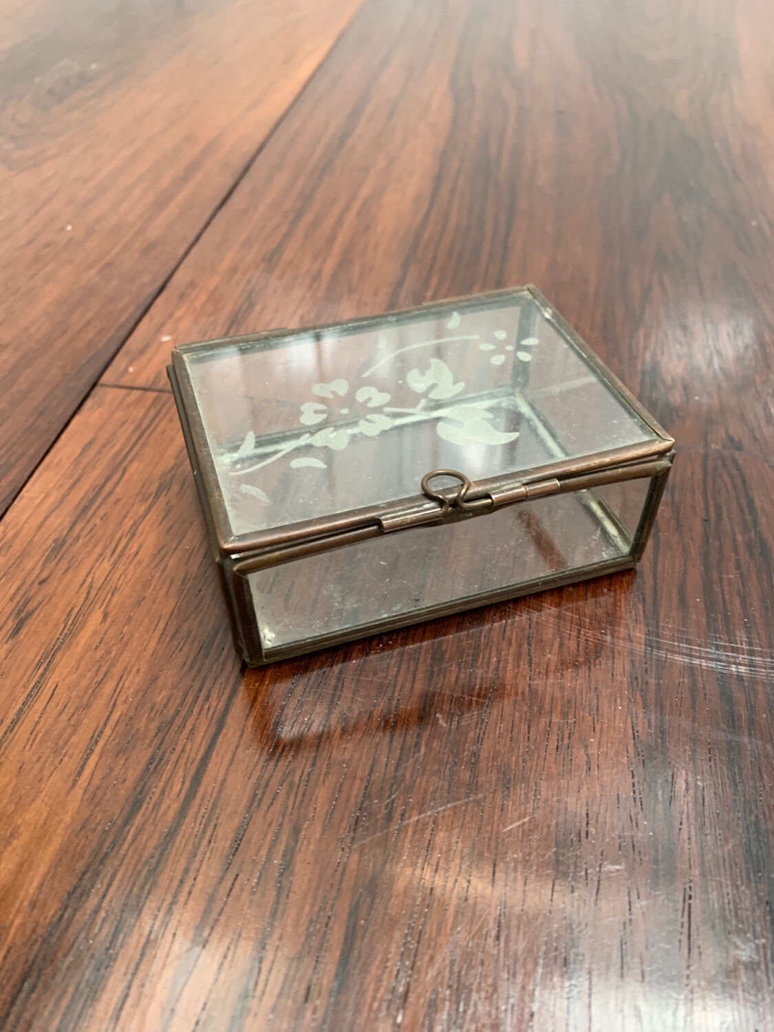 Glass and brass jewelry box showcase