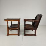 Pair of English antique Jacobean monk armchairs / tables by F. Parker & Sons Ltd