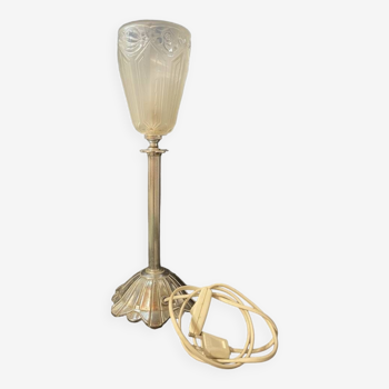 Lampe de table Art déco – Bronze argenté & verre pressé/moulé