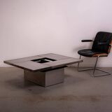 Table basse Belgo en métal brossé chromé