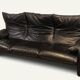 Maralunga 3-seater sofa in black leather by Vico Magistretti for Cassina