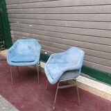 Paire fauteuils bleus et chromé lounge design 1970