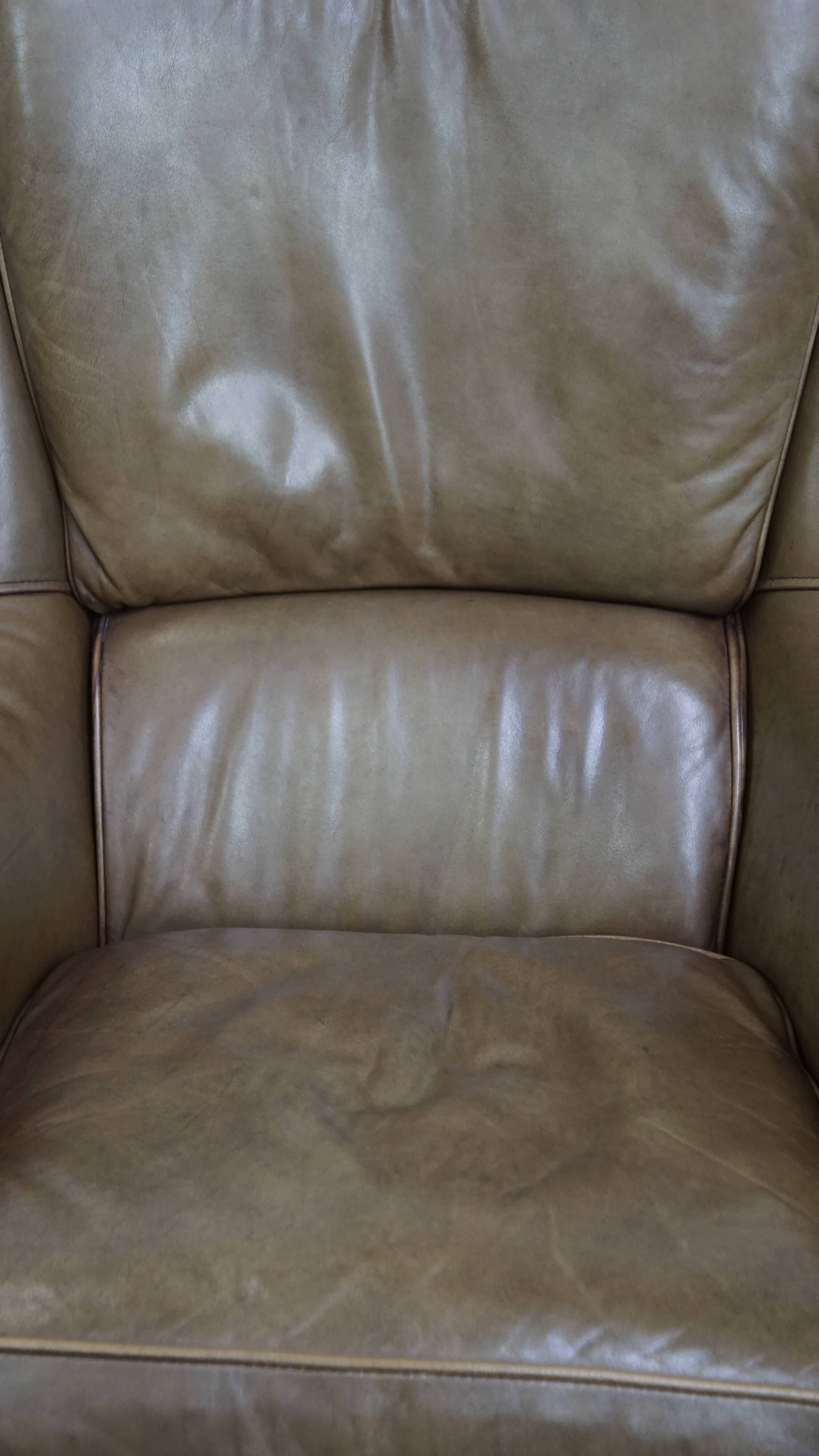 Olive Green Cowhide Leather Armchair