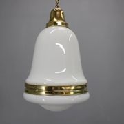 Pair of 1930s Peter Behrens Luzette pendants in opaline glass and brass