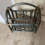 Indonesian style bamboo and rattan magazine rack - 1960s - green stained