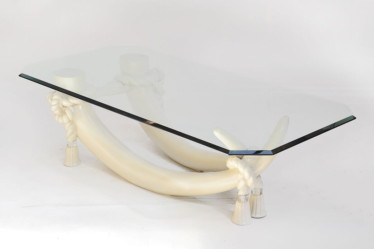 Hollywood regency style faux tusk coffee table, 1980s