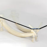 Hollywood regency style faux tusk coffee table, 1980s
