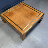 Brass and burl wood coffee table by Jean Claude Mahey, 1970s