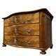 Curved chest of drawers from the Louis XIV - Louis XV period in burr walnut and gilded bronze