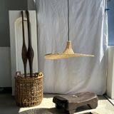Small suspension, rattan luminaire in hat shape D:60cm