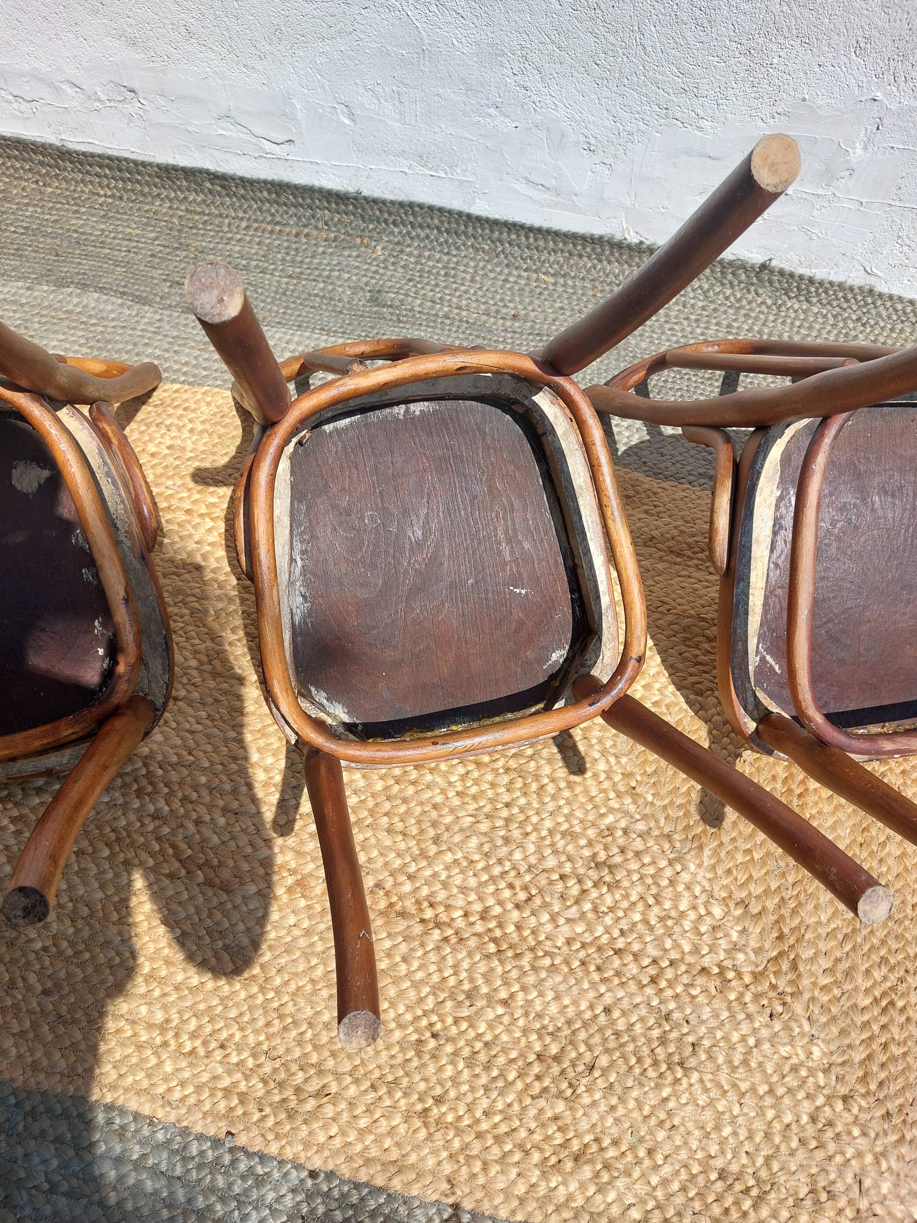 set of 3 curved wooden bistro chairs with patterns