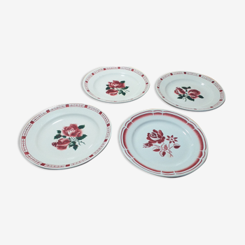 Assiettes décor de roses en porcelaine de Sarreguemines et Digoin