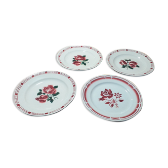 Plates decorated with roses in porcelain from Sarreguemines and Digoin