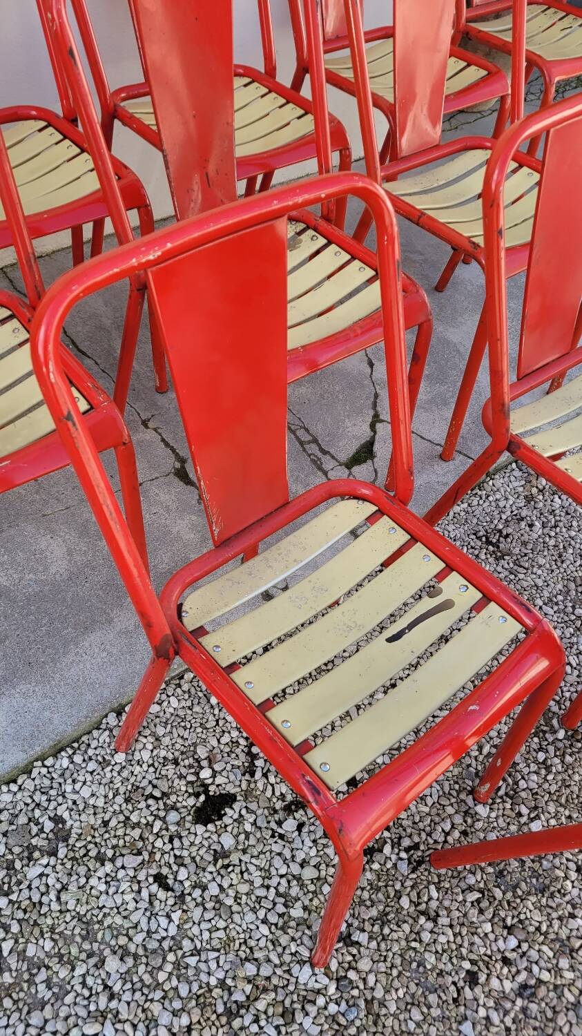 Set of 12 Tolix bistro chairs by Xavier Pauchard model T4 - 1950s