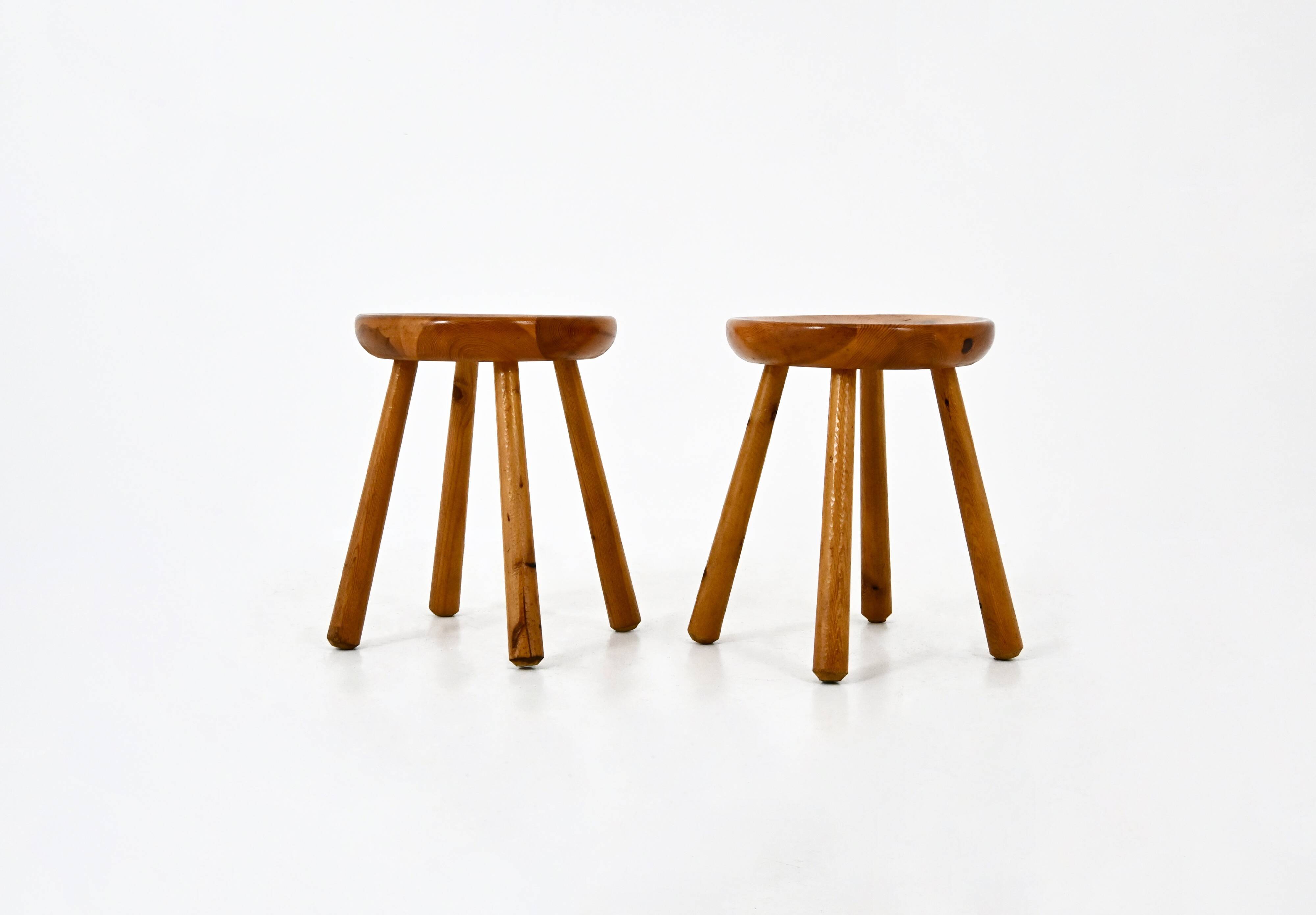 Set of 2 Charlotte Perriand Stools for Les Arcs, 1960s