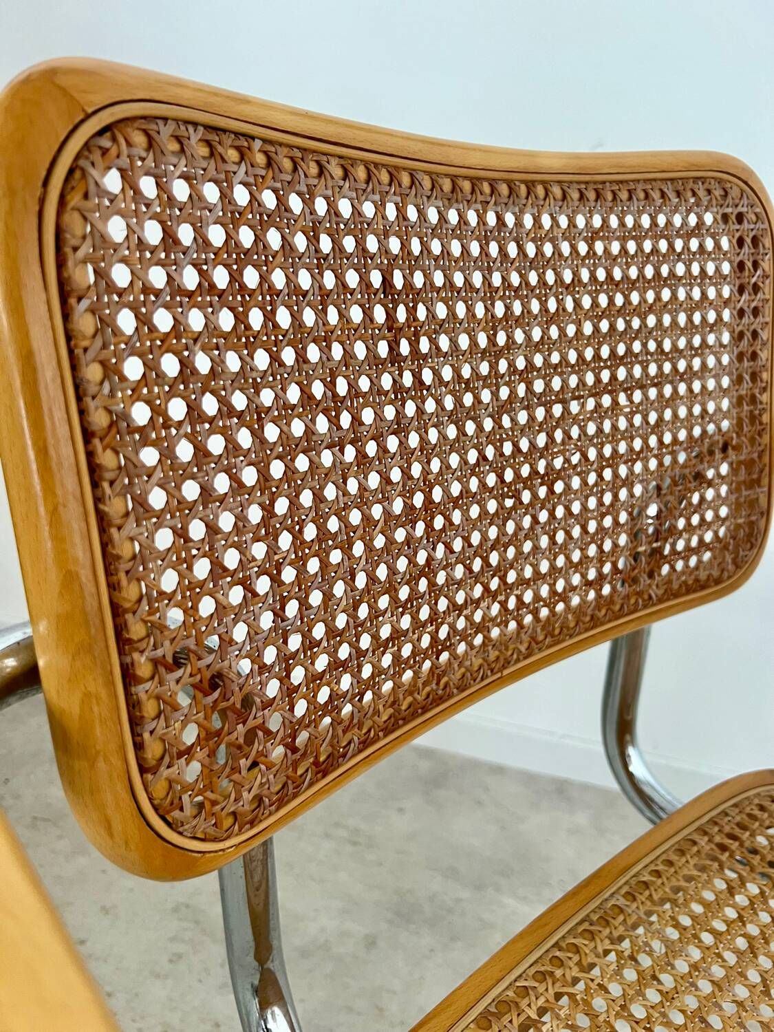 Lot 2 vintage Cesca B64 armchairs design Marcel Breuer 1970 Made in Italy light wood