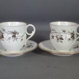 Ancien service à café 8 pcs porcelaine décor peint de pampres vers 1900