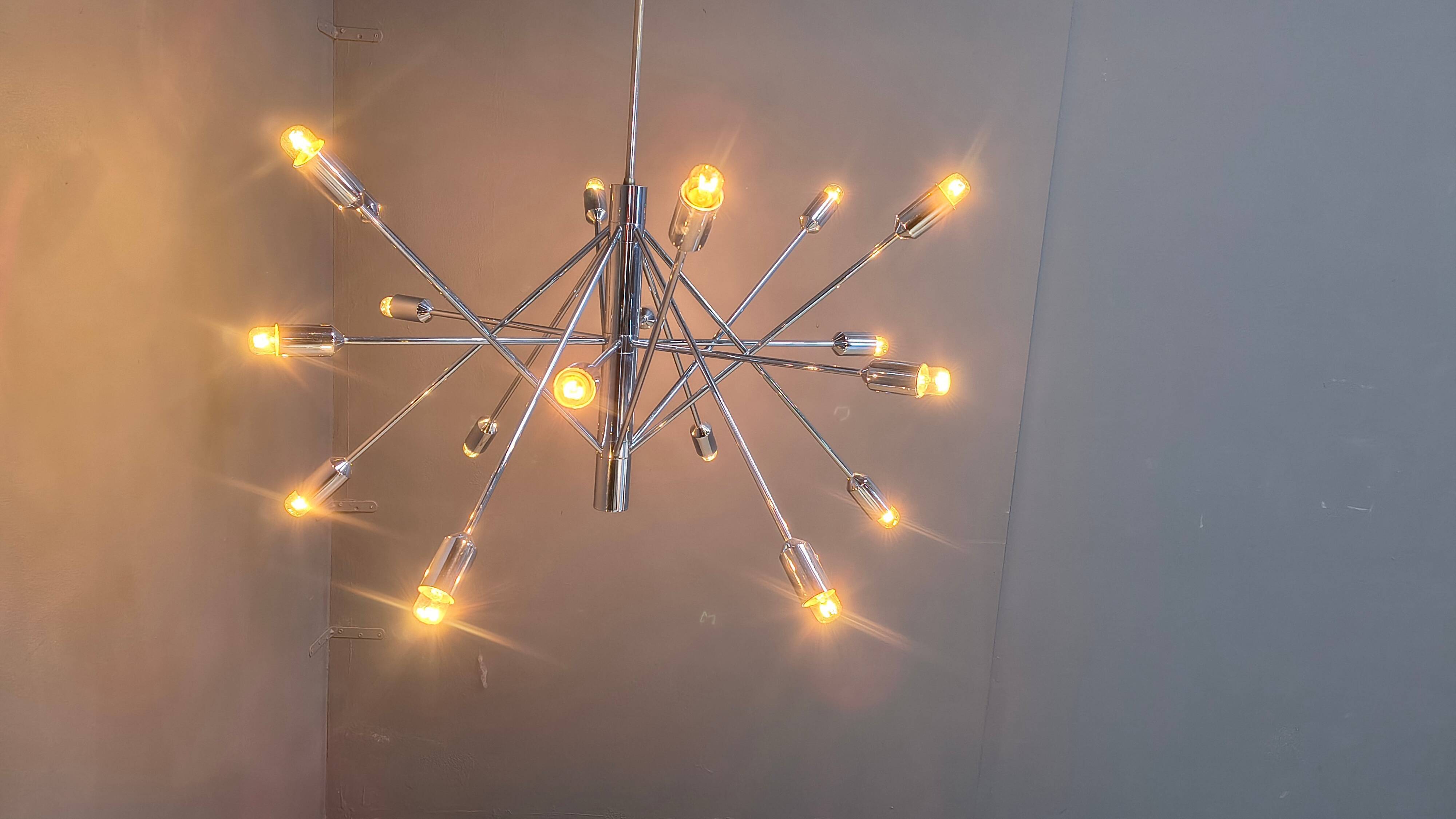 Vintage chrome sputnik style chandelier, 1970s