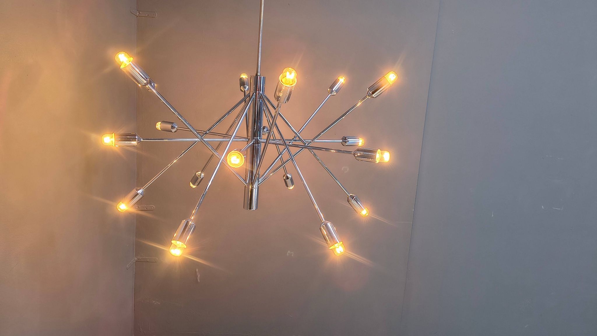 Vintage chrome sputnik style chandelier, 1970s