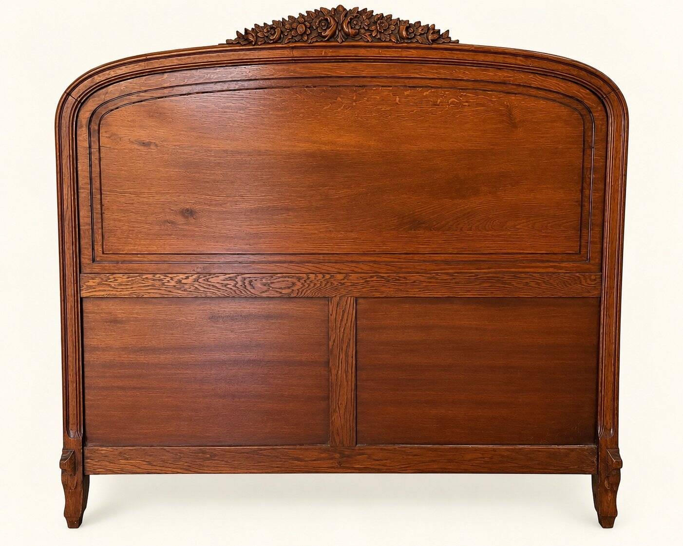 Double bed Louis XV carved walnut with roses and cabriole legs.