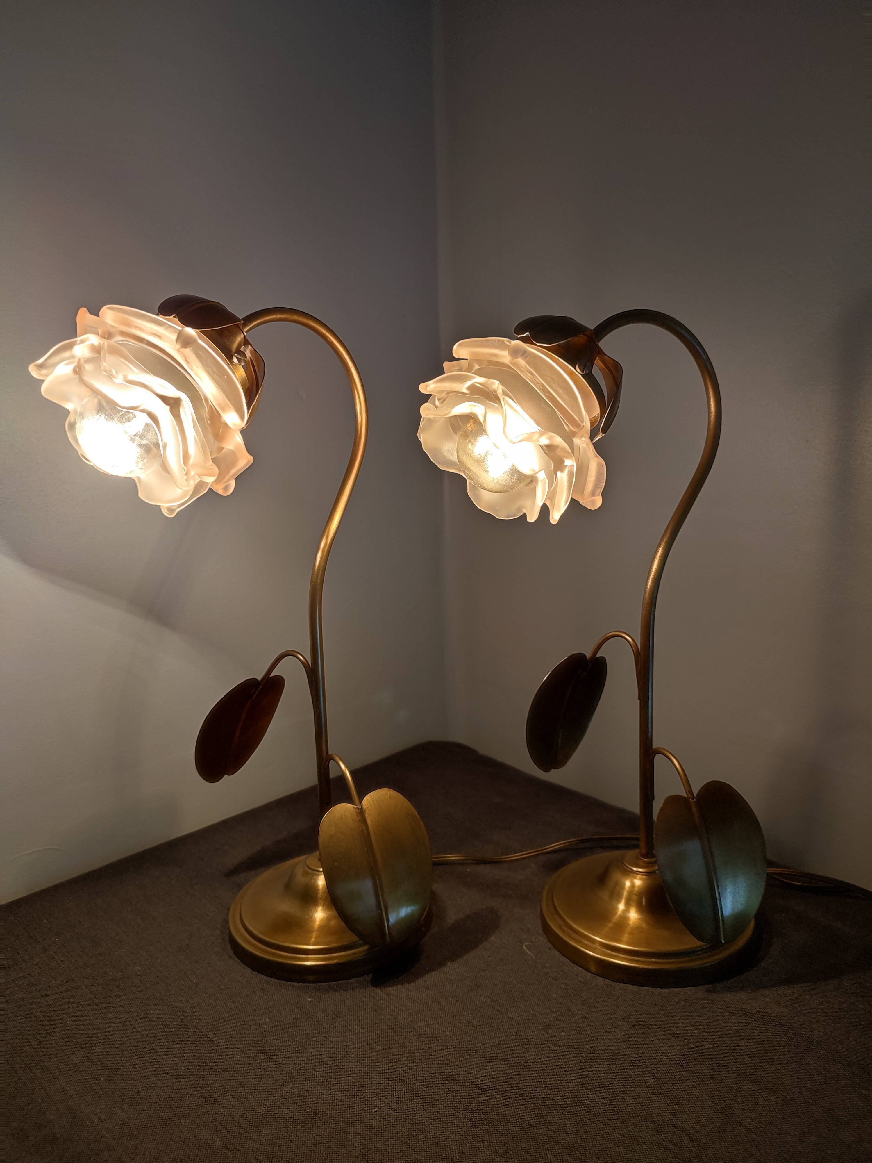Pair of art deco lamps old gooseneck