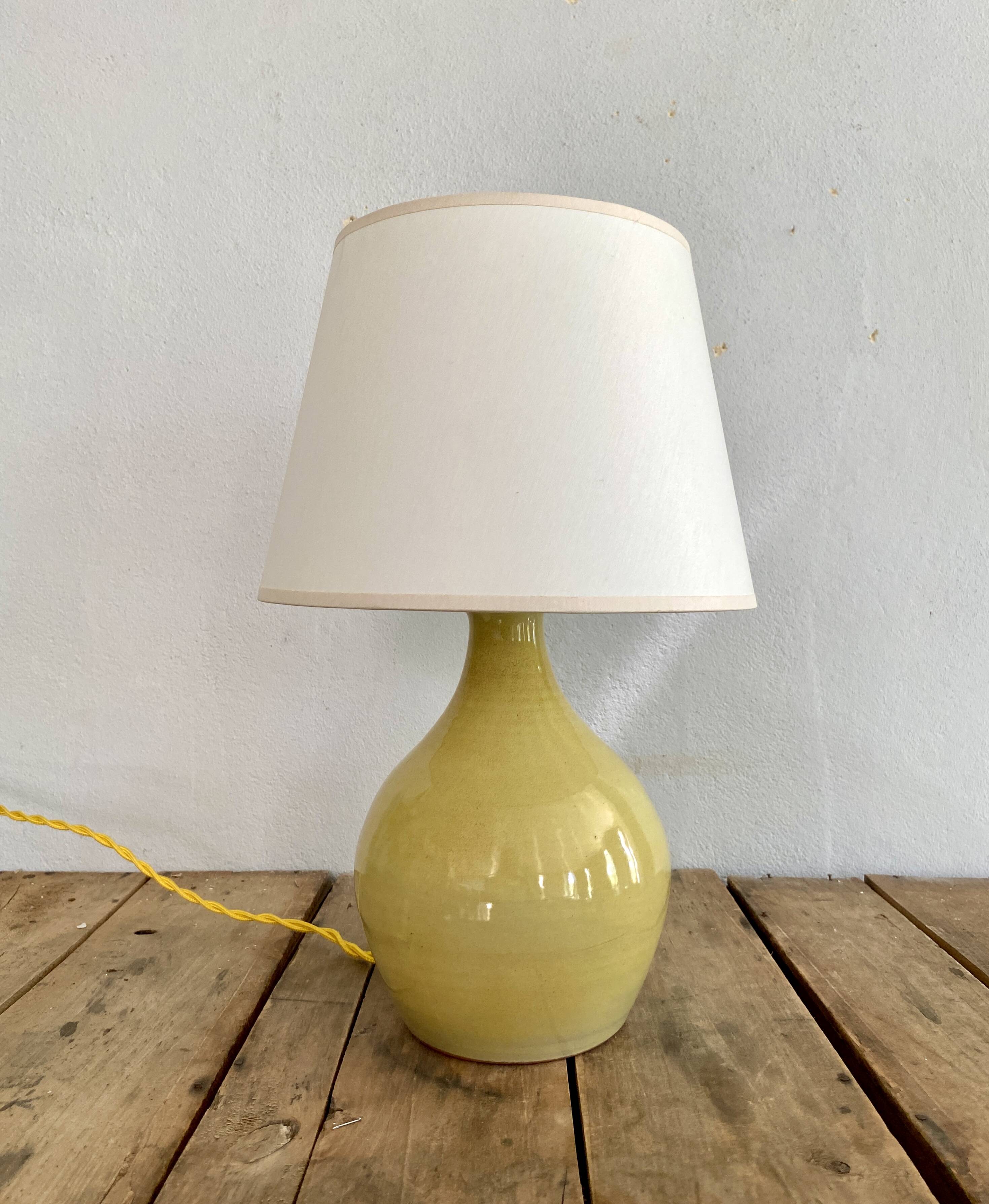 Lampe céramique, câble tressé neuf 2M, abat-jour tissu