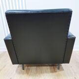 Fauteuil en skaï noir, années 1960