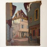 Painting of a French country village