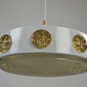 Pendant Lamp with Amber Glass Medallion Inserts — Vitrika, Denmark, 1960s