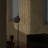 20th-century wrought iron floor lamp with swirling detail, Danish Art Deco.