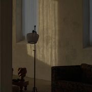 20th-century wrought iron floor lamp with swirling detail, Danish Art Deco.