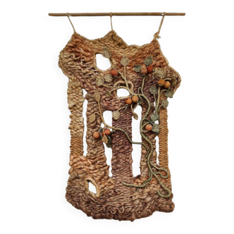 Midcentury macramé wall tapestry vintage 1960 'Nature tones'