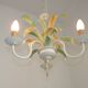 French Vintage Cream 3 Light Chandelier Green and Peach Leaves